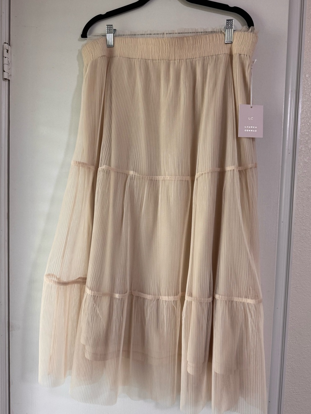 LC Lauren Conrad Soft Cream Tiered Midi Skirt